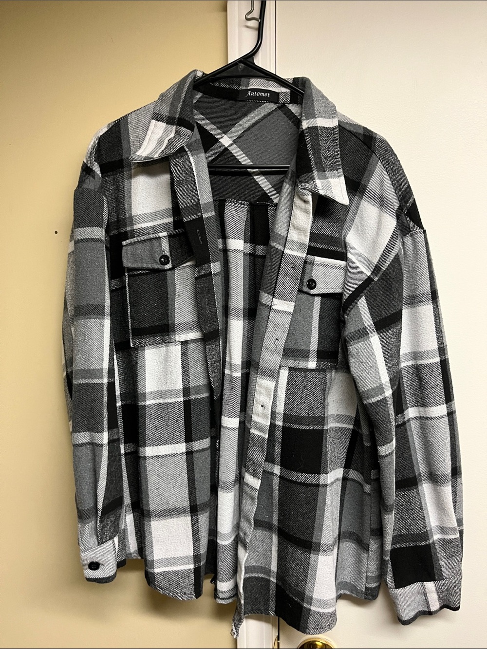 Plaid Button-Up  Shacket- Gray, Black & White